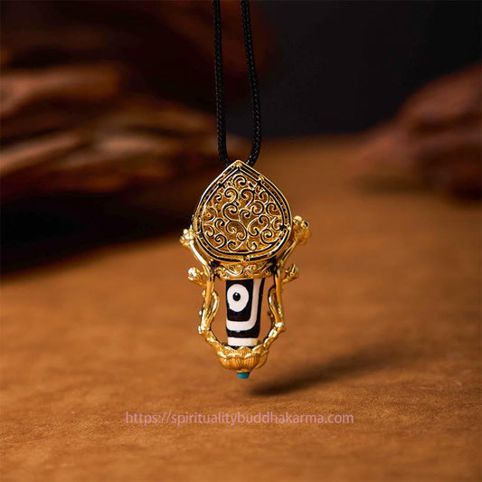 Buddha Energy Necklace Tibetan Dzi Bead Manjusri Bodhisattva Pattern Compassion String Necklace Pendant