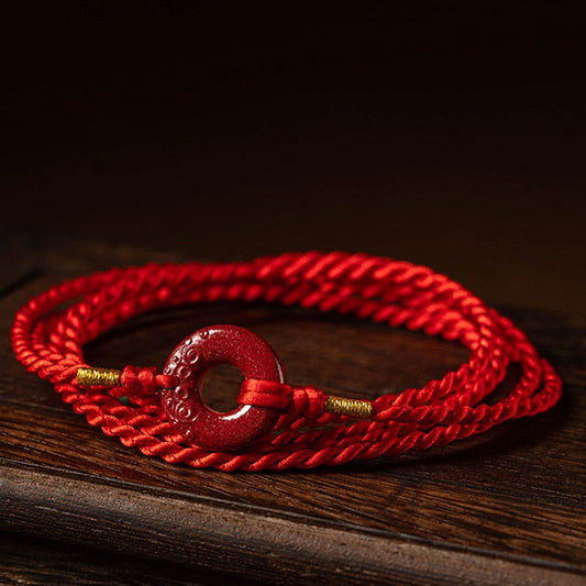 Tibetan Knot Protection Natural Cinnabar Peace Buckle Blessing Red String Belly Chain