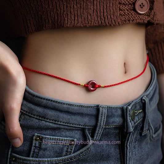 Tibetan Knot Protection Natural Cinnabar Peace Buckle Blessing Red String Belly Chain