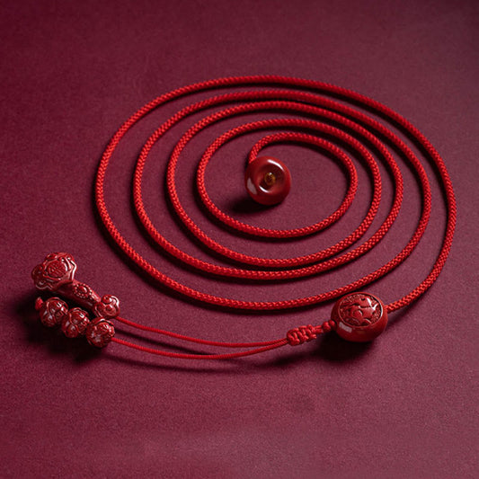 Tibetan Knot Protection Natural Cinnabar Chinese Zodiac Ruyi Handle Fu Character Lotus Blessing Red String Belly Chain