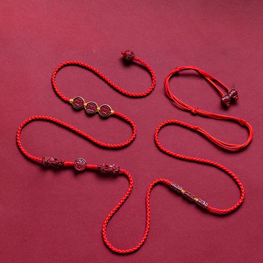 Tibetan Knot Protection Natural Cinnabar PiXiu Calm Blessing Red String Belly Chain