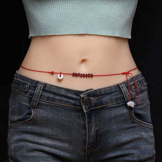 Tibetan Knot Protection Chinese Zodiac Natural Garnet Peace Buckle Blessing Red String Belly Chain