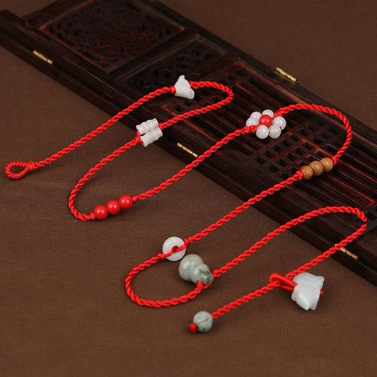 Tibetan Knot Protection Chinese Zodiac Peach Wood Blessing Red String Belly Chain