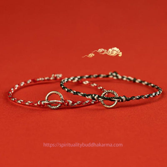 Tibetan Knot Protection 925 Sterling Silver Peace Buckle Luck String Bracelet