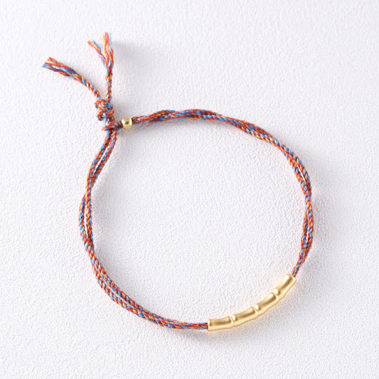Ancient Tibetan Buddhist Red String Tradition 925 Sterling Silver Bamboo Design Luck Handcrafted Multicolored Braided Bracelet