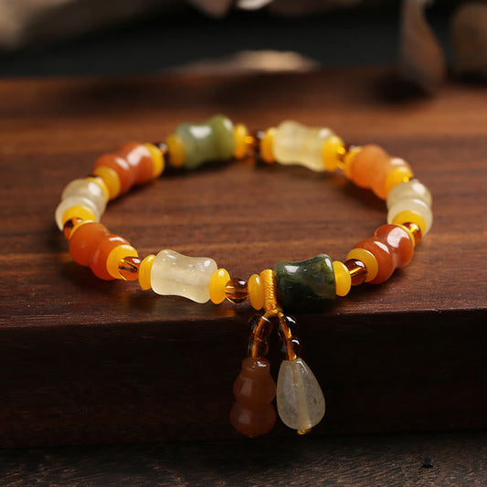 Jade Natural Golden Silk Jade Gourd Wealth Charm Bracelet