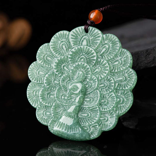 Jade Natural Jade Peacock Luck Prosperity Necklace Pendant