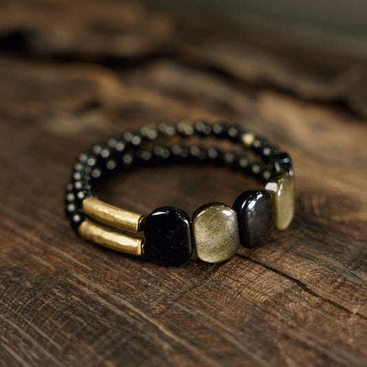 Spirituality Buddha Karma Black Obsidian Gold Sheen Obsidian Strengthen Bracelet
