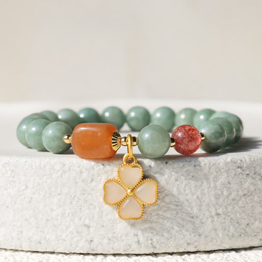 Jade Jade Four Leaf Clover Charm Prosperity Bracelet