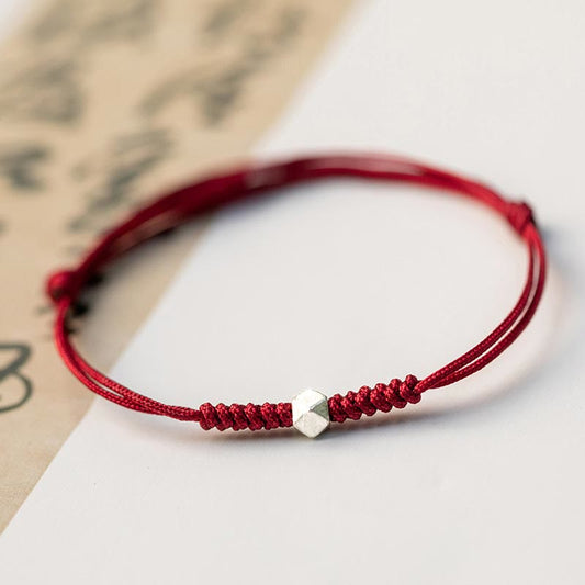 Ancient Tibetan Buddhist Red String Tradition 925 Sterling Silver Luck Bead Protection Red String Braided Bracelet