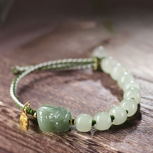 Jade Natural Hetian Jade PiXiu Luck Fu Character String Bracelet