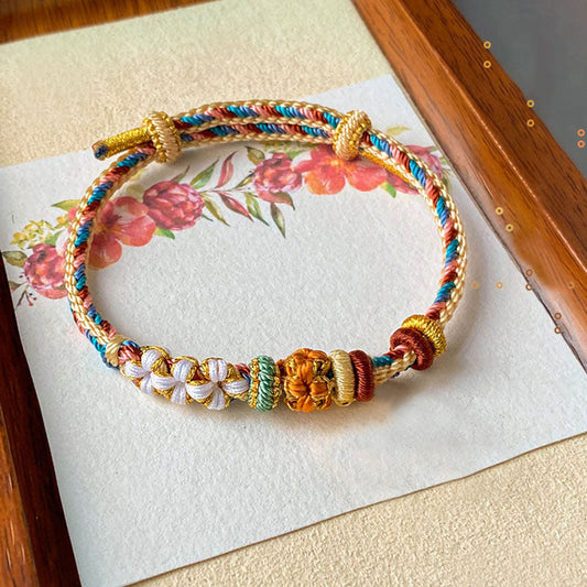 Ancient Tibetan Buddhist Red String Tradition Handmade Dunhuang Color Peach Blossom Pattern Braid String Bracelet