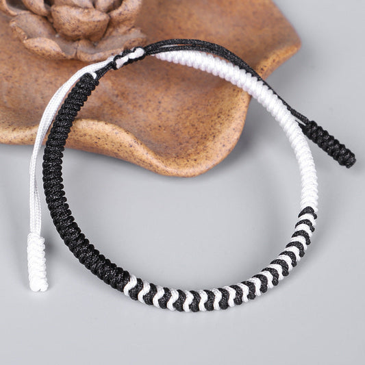 Black and White Yin-Yang Feng Shui Tibetan Lucky Rope Bracelet | Spiritual Protection, Balance, and Inner Strength