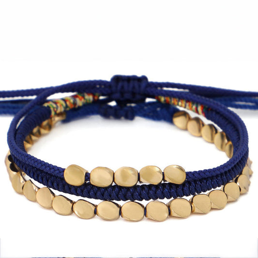 Navy Blue Tibetan Vajra Knot Bracelet Set - A Talisman for Inner Peace, Anxiety Relief, and Wealth Attraction