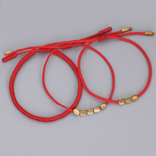 Tibetan Vajra Knot Red String Bracelet Wealth-Attracting Copper Beads, Protective Knot, and Good Fortune Red Cord