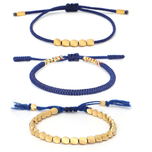 Navy Blue Tibetan Vajra Knot Bracelet Set - A Talisman for Inner Peace, Anxiety Relief, and Wealth Attraction