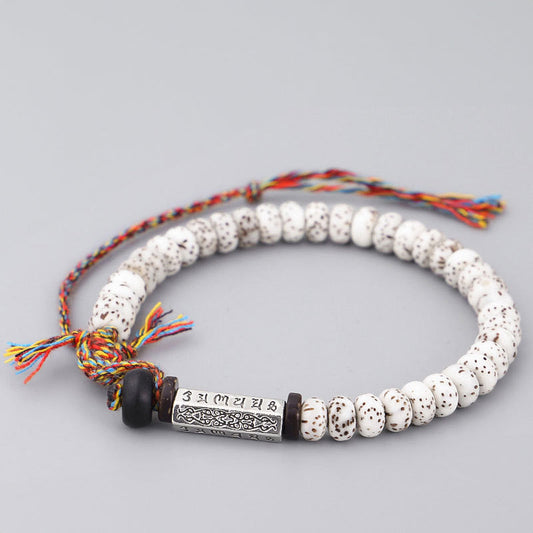 042 Om Mani Padme Hum Tibetan Bodhi Seed Bracelet Multicolored Thread with Six-Character Mantra