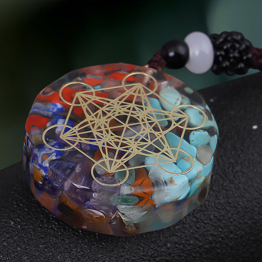 047 Handcrafted Chakra Energy Pendant with Natural Crystal Stones Metatron's Cube Design for Balance and Spiritual Healing