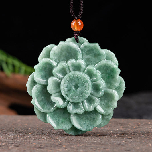 Jade Lotus Pattern Jade Luck Prosperity Necklace Pendant