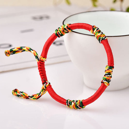 Ancient Tibetan Buddhist Red String Tradition Tibetan Handmade Colorful King Kong Knot Lucky Protection Braid String Bracelet