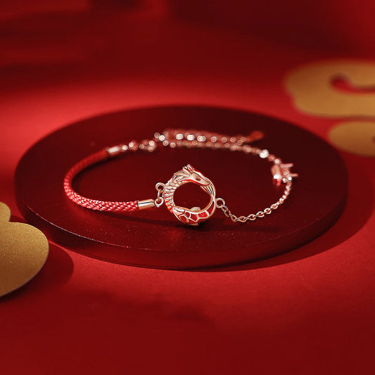 Ancient Tibetan Buddhist Red String Tradition 925 Sterling Silver Year Of The Dragon Copper Koi Fish Luck Protection Bracelet