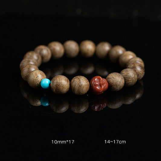 Spirituality Tarakan Agarwood Amber Red Agate Laughing Buddha Strength Meditation Bracelet