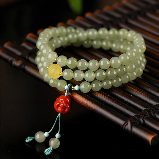 Spirituality Jade Red Agate Amber Laughing Buddha Prosperity Bracelet