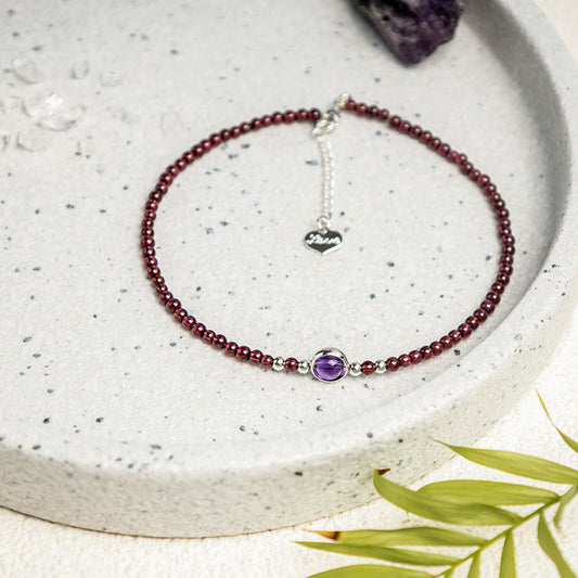 Spirituality Buddha Karma Garnet Amethyst Purification Calm Anklet