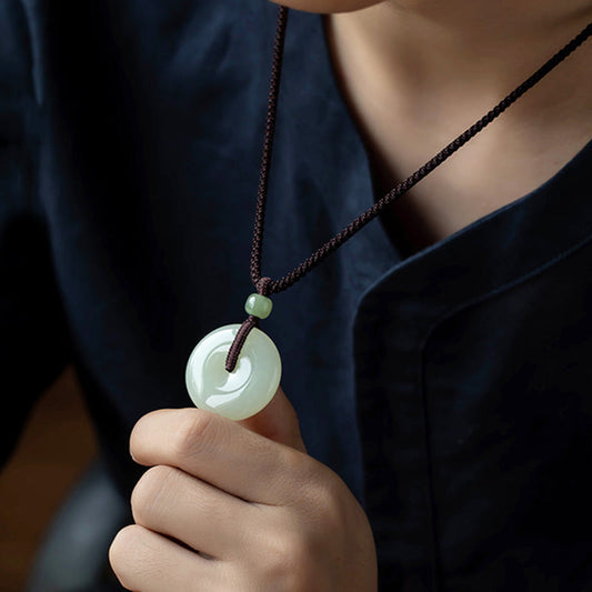Jade Natural Round Jade Peace Buckle Luck Prosperity Necklace Pendant