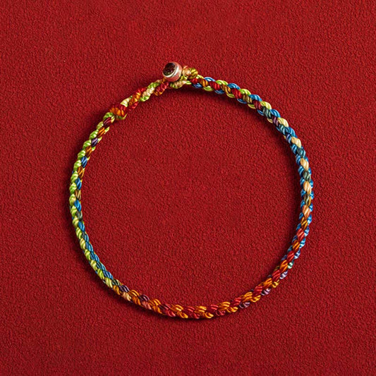 Ancient Tibetan Buddhist Red String Tradition "May you be blessed with peace and safety in all four seasons" Lucky Multicolored Bracelet
