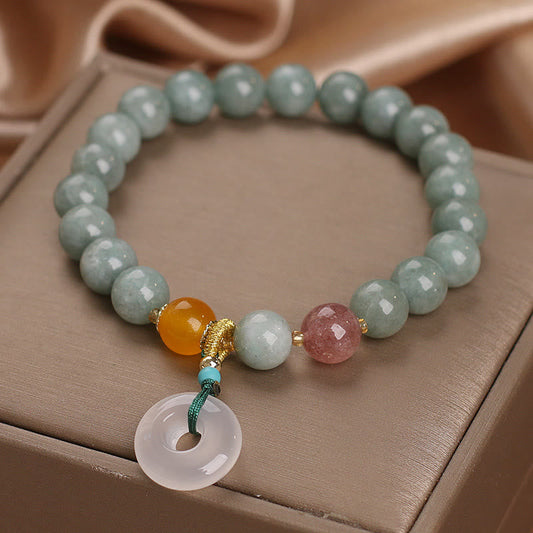 Jade Natural Jade Strawberry Quartz Bead Peace Buckle Prosperity Bracelet