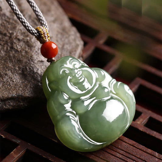 Buddha Energy Necklace Laughing Buddha Hetian Jade Abundance Necklace String Pendant