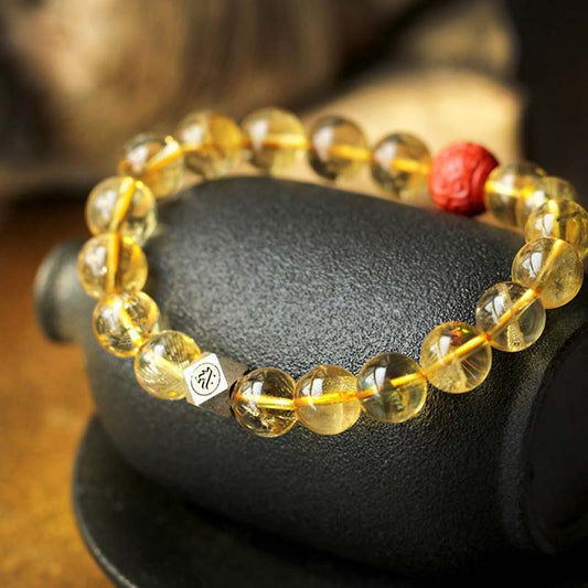 Golden Energy Citrine Chinese Zodiac Natal Buddha Wealth Solar Plexus Chakra (Third Chakra) Cinnabar Blessing Bracelet
