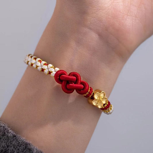 Ancient Tibetan Buddhist Red String Tradition Handmade True Love Knot Peach Blossom Charm Luck Rope Bracelet