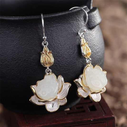 Jade White Jade Protection Harmony Drop Earrings