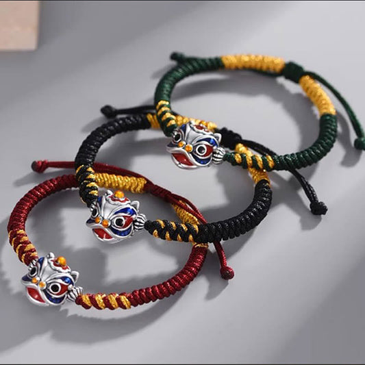 Ancient Tibetan Buddhist Red String Tradition Handmade Dancing Lion Luck Braided String Bracelet