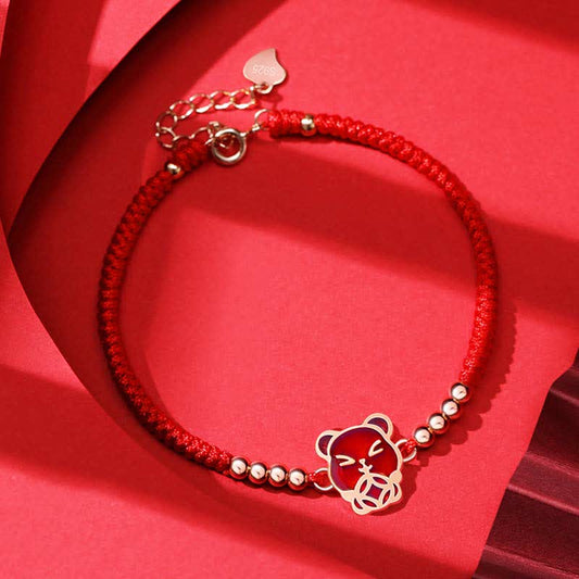Ancient Tibetan Buddhist Red String Tradition 925 Sterling Silver Chinese Zodiac Luck Faith Discolor Red String Bracelet