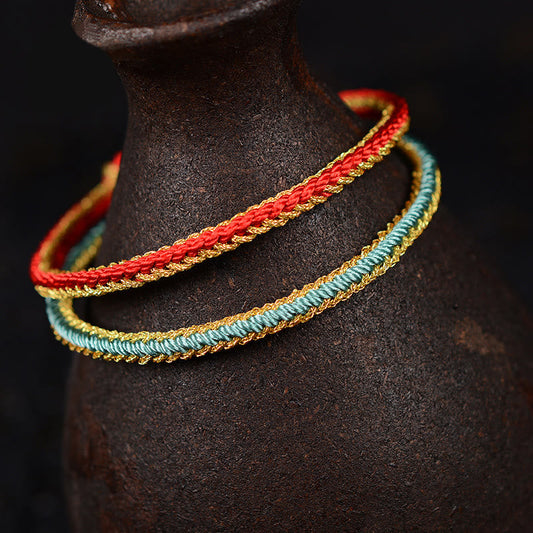 Ancient Tibetan Buddhist Red String Tradition Two-Color Rope Handcrafted Eight Thread Peace Knot Bracelet