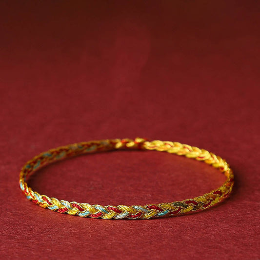 Ancient Tibetan Buddhist Red String Tradition Handmade Multicolored Dragon Scale Pattern Braid String Bracelet