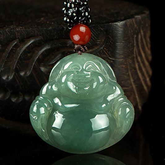 Jade Laughing Buddha Jade Abundance String Necklace Pendant