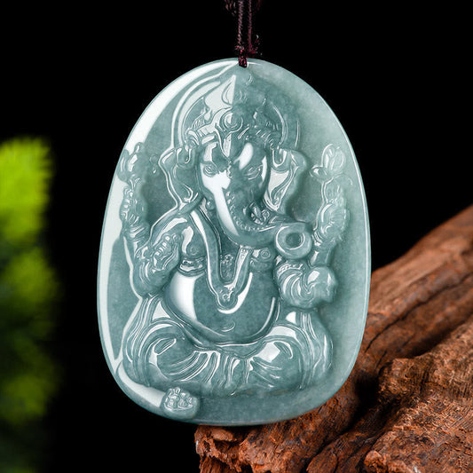 Jade Natural Jade Ganesh Ganpati Elephant Protection Amulet Necklace Pendant
