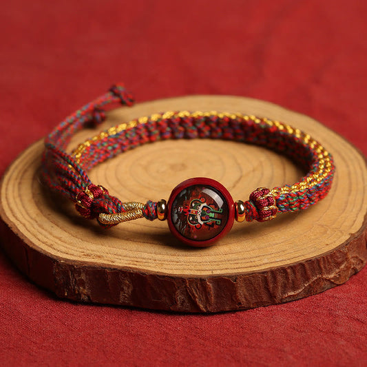 Ancient Tibetan Buddhist Red String Tradition Colorful Rope Cinnabar Thangka Blessing Braided Bracelet