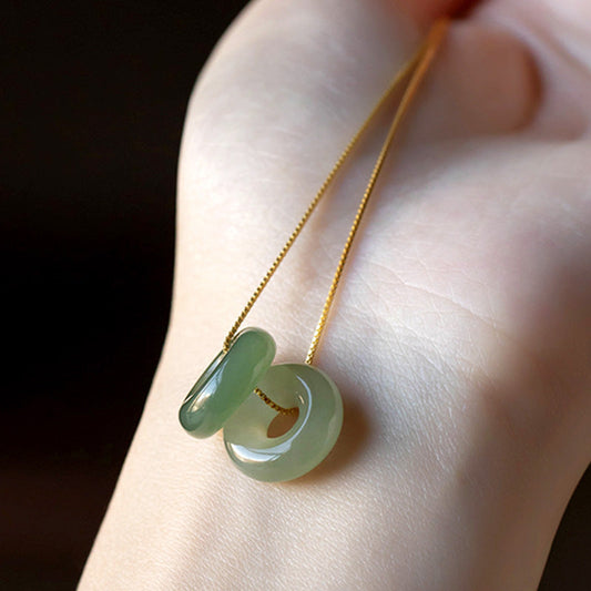 Jade Natural Round Jade Peace Buckle Luck Abundance Necklace Pendant