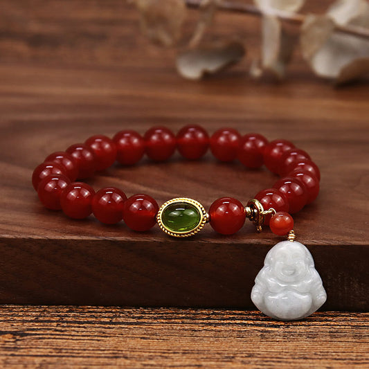 Spirituality Natural Red Agate Buddha Success Bracelet