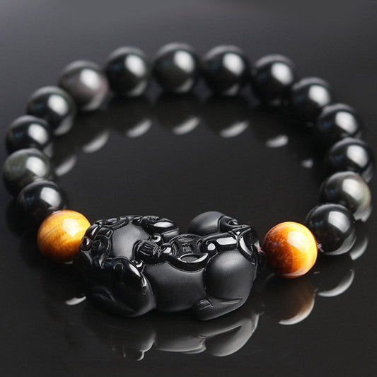 Spirituality Buddha Karma FengShui PiXiu Rainbow Obsidian Tiger Eye Wealth Bracelet
