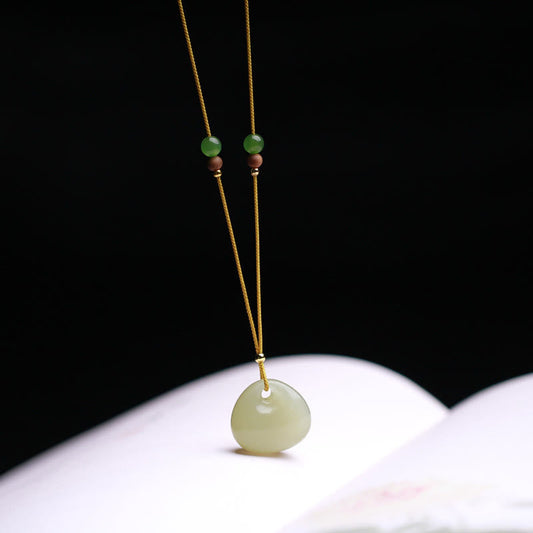 Jade Natural Hetian Jade Small Bag Pattern Prosperity String Necklace Pendant