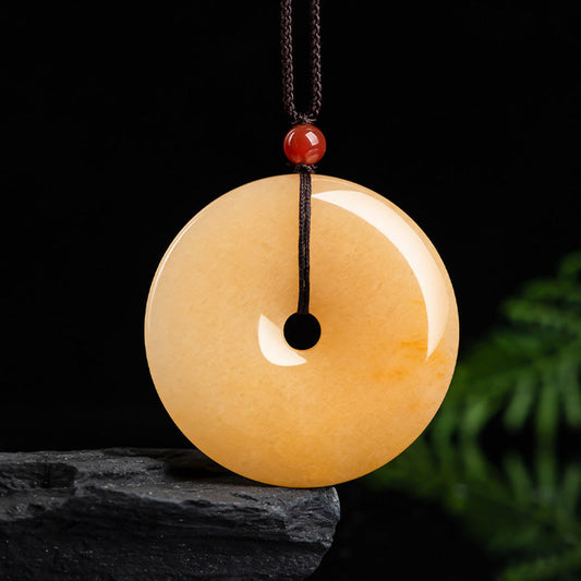 Jade Round Golden Silk Jade Peace Buckle Wealth Pendant Necklace