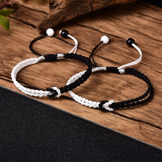 Ancient Tibetan Buddhist Red String Tradition Handmade Black White Rope Braided Healing Bracelet