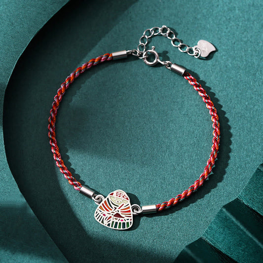 Ancient Tibetan Buddhist Red String Tradition 925 Sterling Silver Zongzi Pattern Luck Multicolored Handcrafted Bracelet