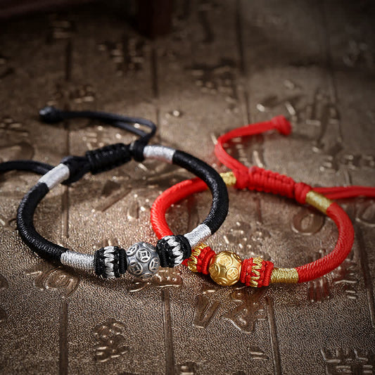 Ancient Tibetan Buddhist Red String Tradition 999 Sterling Silver Round Copper Coin Protection Luck Beaded String Bracelet